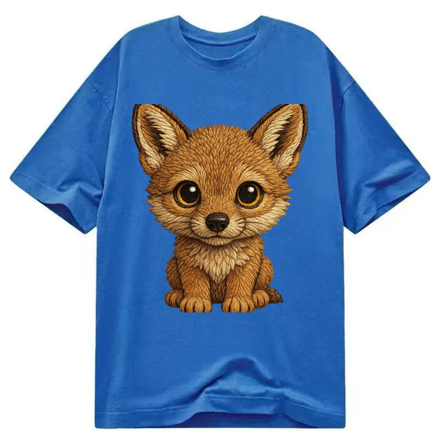 Baby Coyote Pup - tan fur, large ears, golden eyes, front-facing, clever baby - Classic T-shirt - Blue