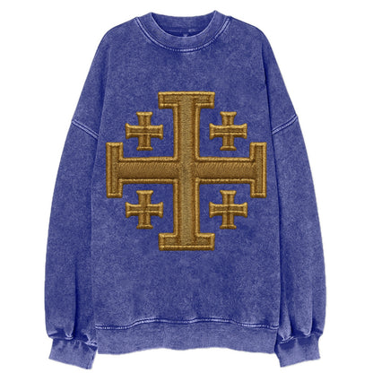 Jerusalem Cross  - Vintage Sweatshirt - Blue
