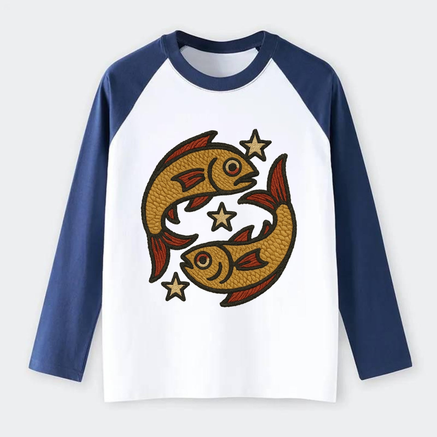 Pisces Fish  - Raglan Long Sleeve T-Shirt - Blue