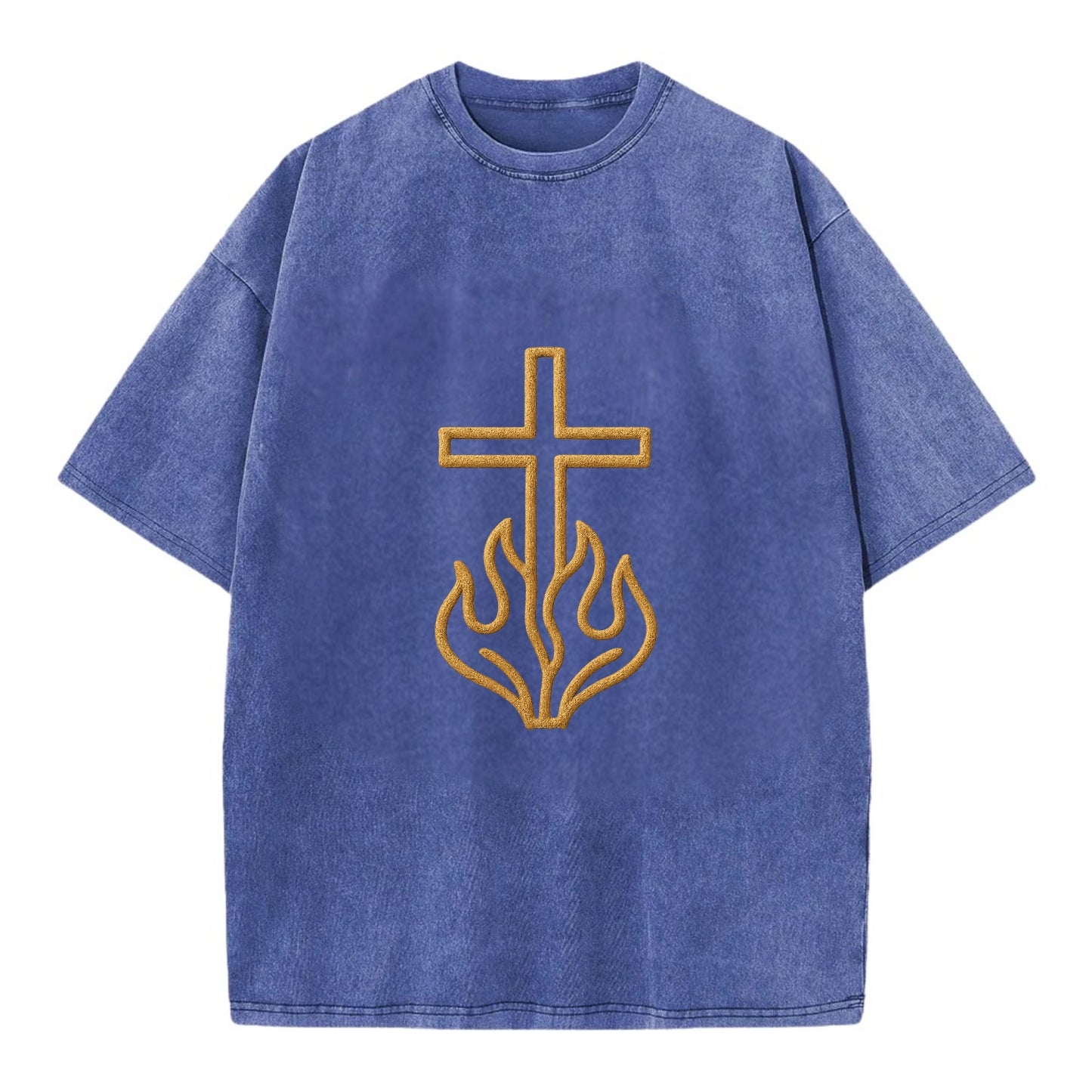 Burning Bush Cross  - Vintage T-shirt - Blue