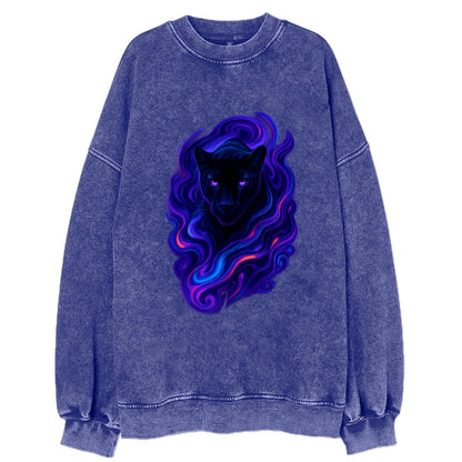 Sleek black panther emerging from swirls of deep purple and electric blue, - Vintage Sweatshirt - Blue