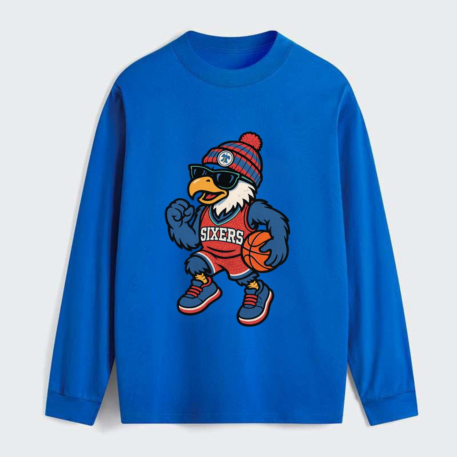 Philadelphia Eagle wearing 76ers red white and blue beanie with bell - Classic Long Sleeve Shirt - Blue