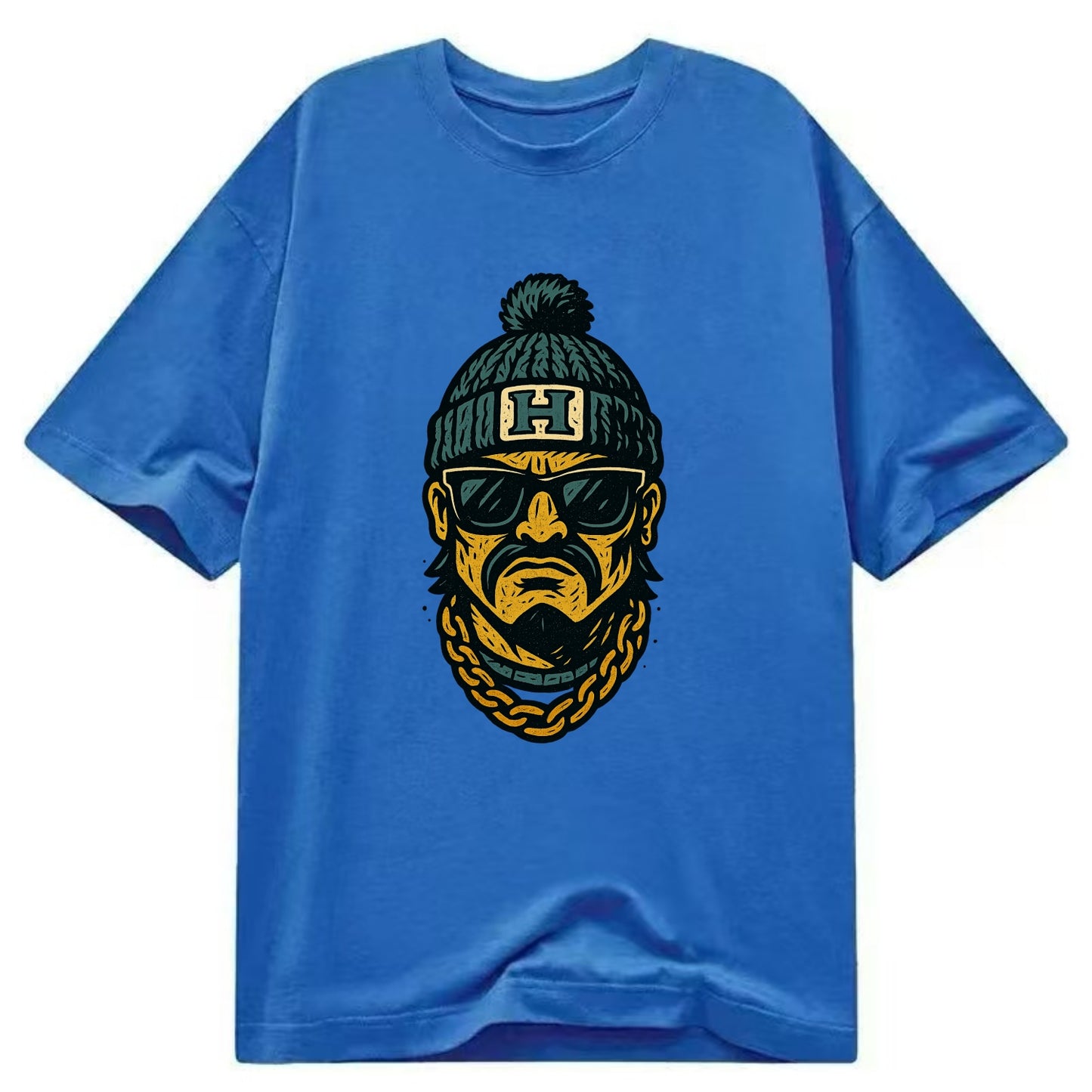 Honolulu Warrior wearing Hawaii beanie with H patch - Classic T-shirt - Blue