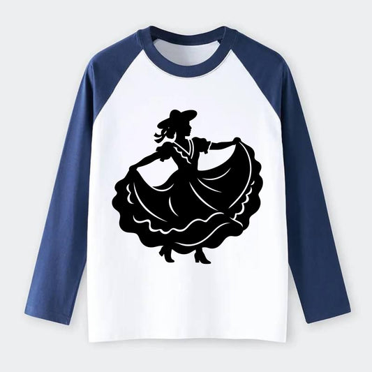 Mexican folk dancer twirling skirt - Raglan Long Sleeve T-Shirt - Blue
