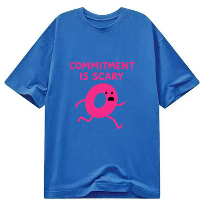 COMMITMENT IS SCARY | Terrified ring running away - Classic T-shirt - Blue