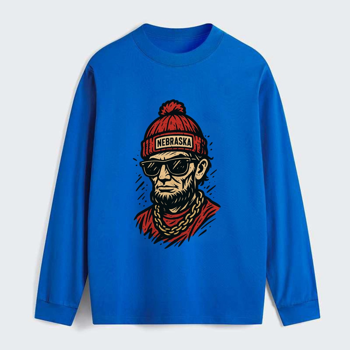Lincoln Cornhusker wearing Nebraska bean - Classic Long Sleeve Shirt - Blue