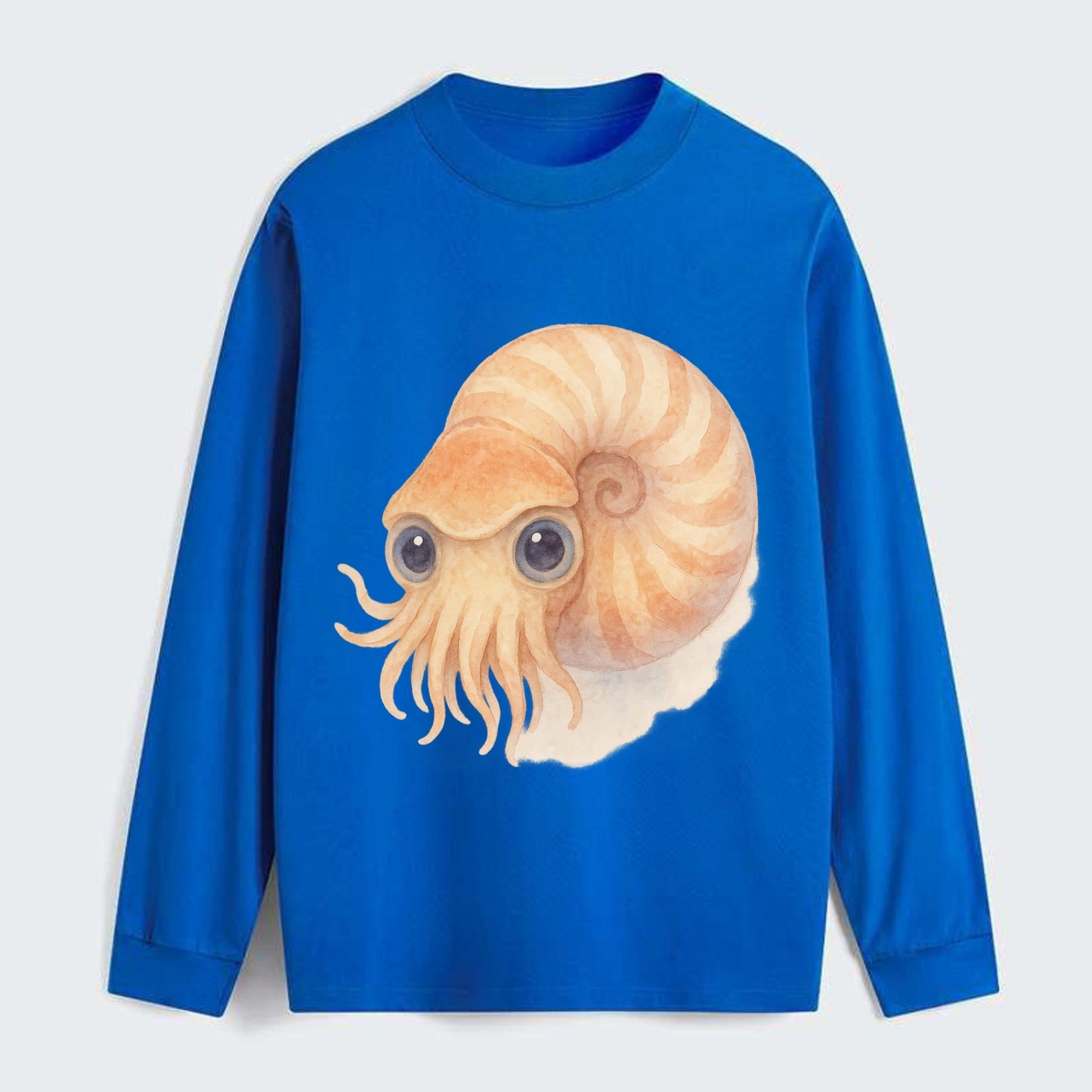 Baby Nautilus - spiral shell, tentacles peeking, ancient eyes, - Classic Long Sleeve Shirt - Blue