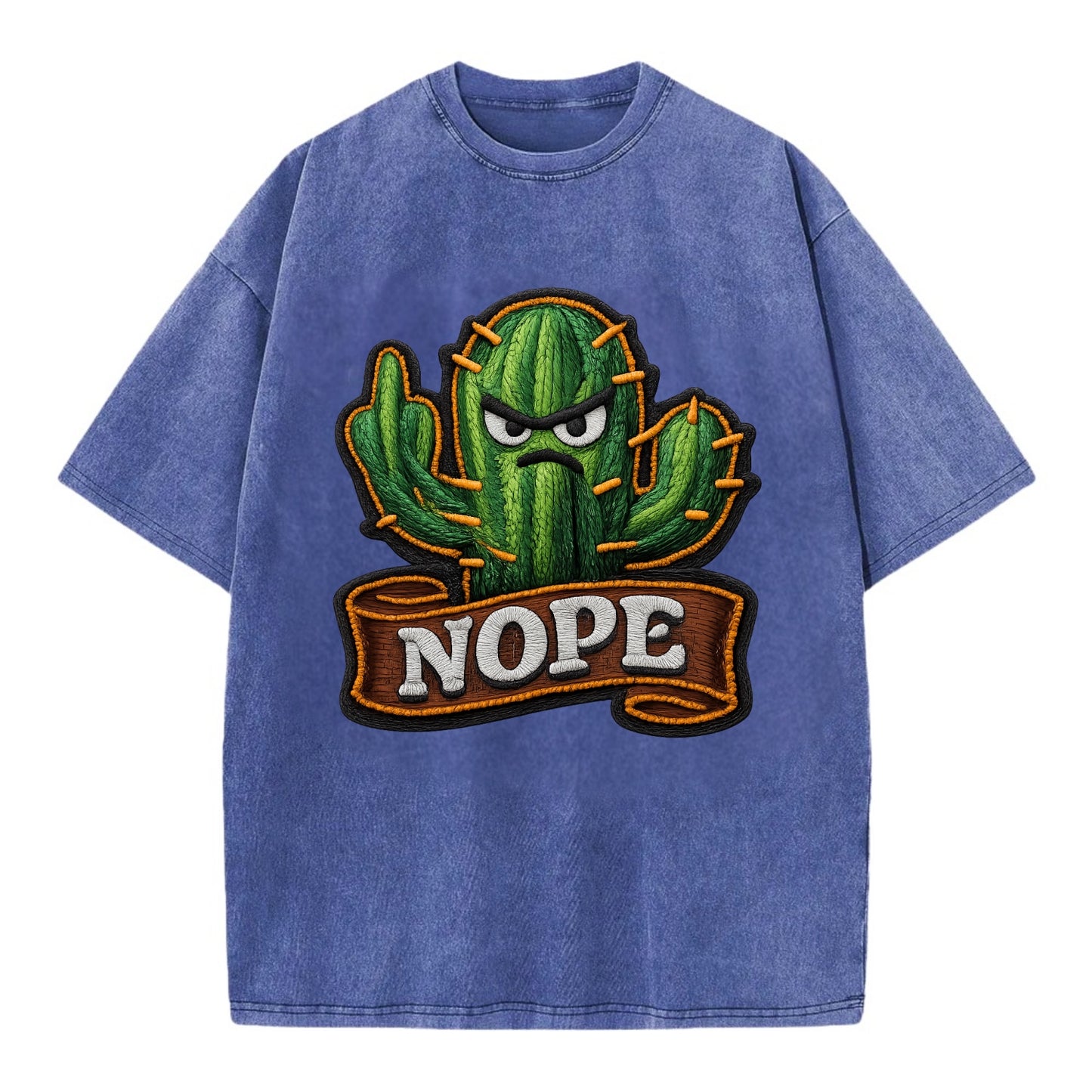 NOPE CACTUS - cactus with attitude in green , prickly personality - Vintage T-shirt - Blue