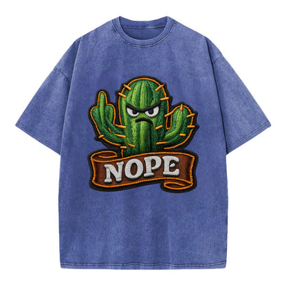 NOPE CACTUS - cactus with attitude in green , prickly personality - Vintage T-shirt - Blue