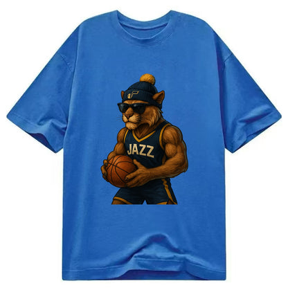 Utah Mountain Lion wearing Jazz navy and yellow beanie with music note and - Classic T-shirt - Blue