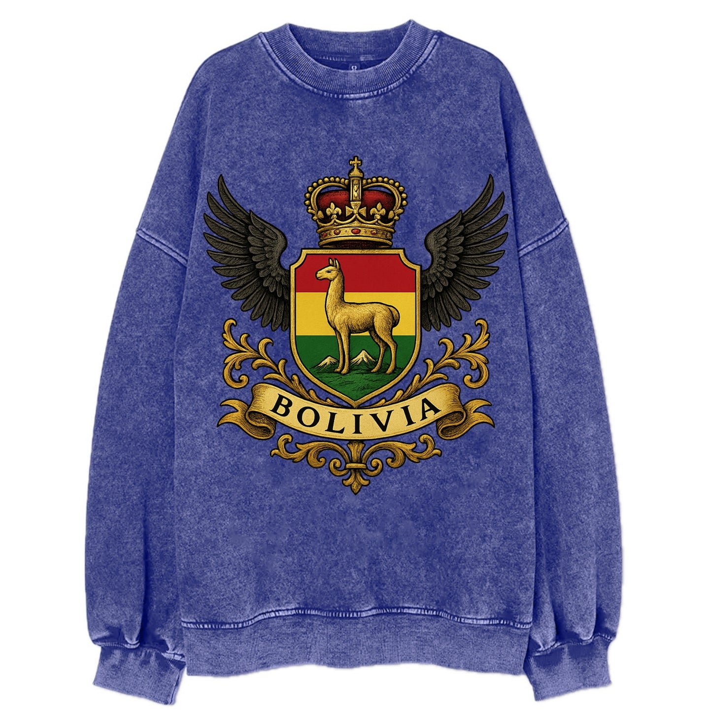 Bolivia Llama Emblem  - Vintage Sweatshirt - Blue