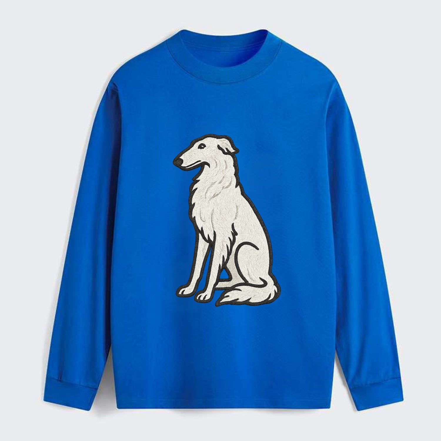 Borzoi - White embroidered sitting pose - Classic Long Sleeve Shirt - Blue