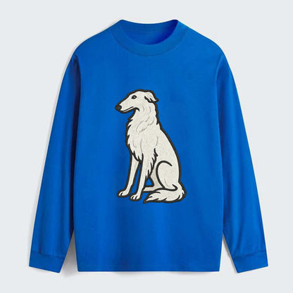 Borzoi - White embroidered sitting pose - Classic Long Sleeve Shirt - Blue