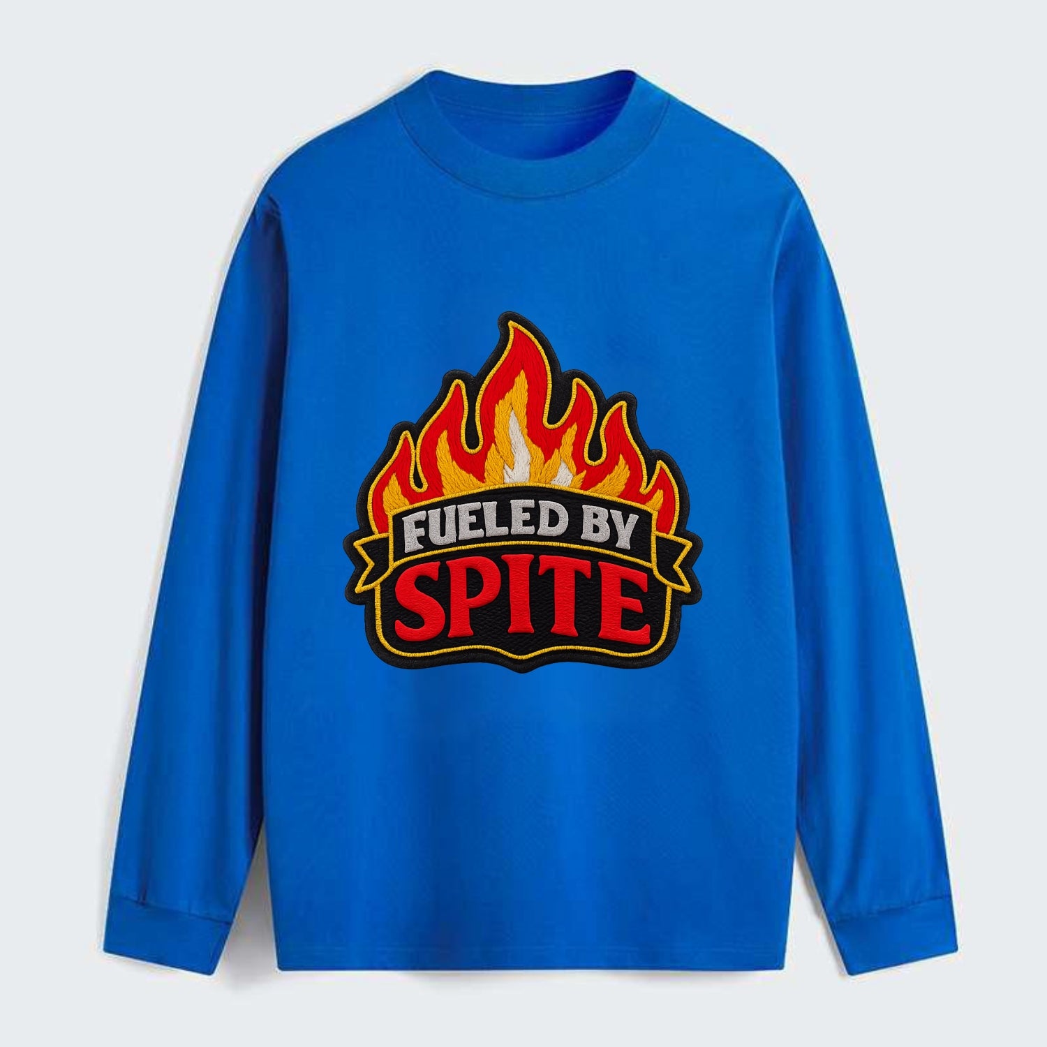 FUELED BY SPITE - fire with text in black and red , petty motivation - Classic Long Sleeve Shirt - Blue