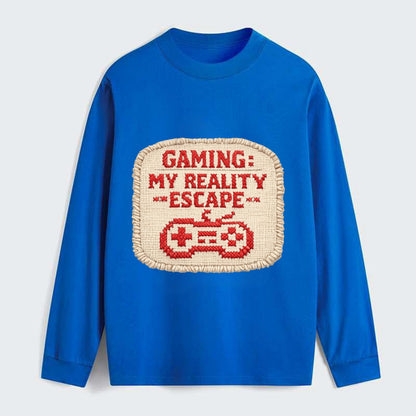 GAMING: MY REALITY ESCAPE - red game escape - red - gaming reality - Classic Long Sleeve Shirt - Blue