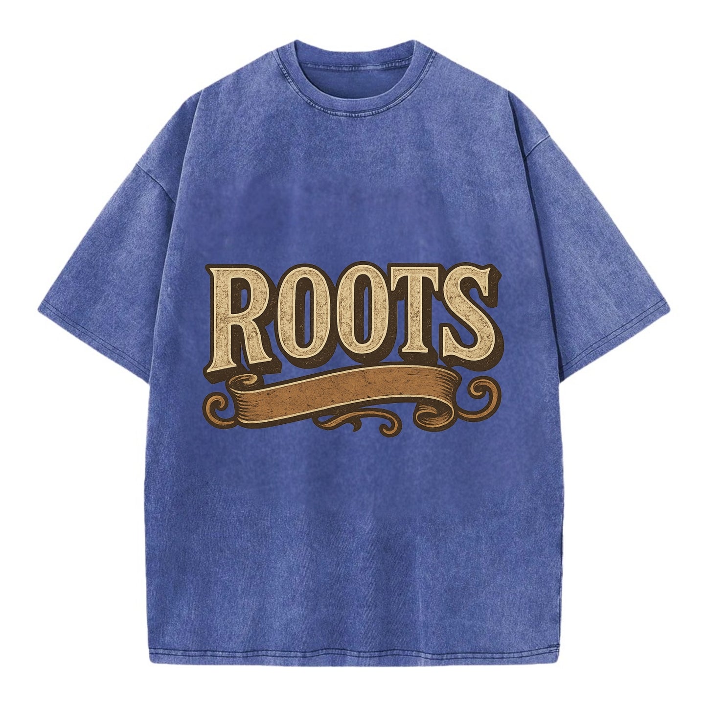 Bold typography design - "ROOTS" - where you come from, heritage - Vintage T-shirt - Blue