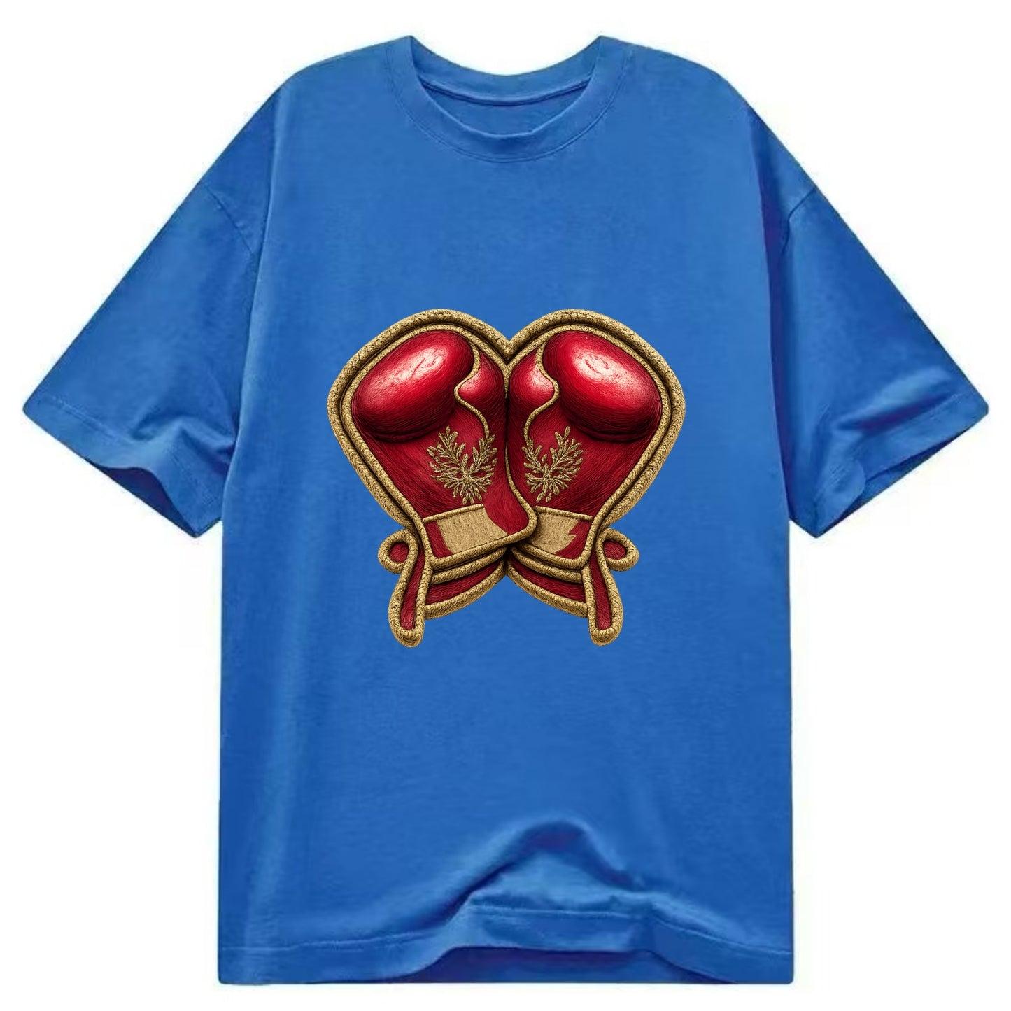 Embroidered patch design - BOXING GLOVES - red boxing gloves crossed in crimson - Classic T-shirt - Blue