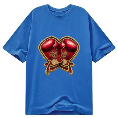Embroidered patch design - BOXING GLOVES - red boxing gloves crossed in crimson - Classic T-shirt - Blue