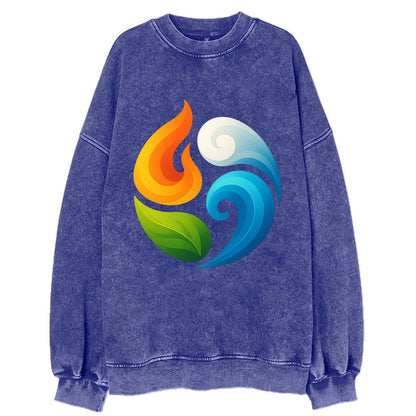 Four Elements Dance - Fire orange, water - Vintage Sweatshirt - Blue