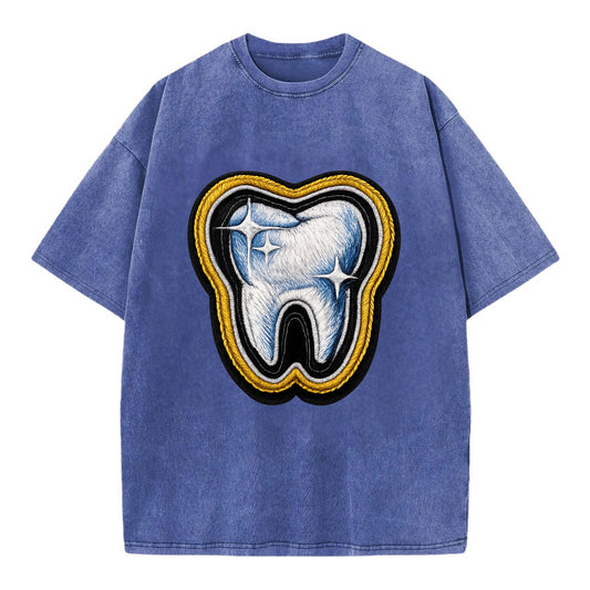 DENTAL TOOTH - molar with sparkle in white and blue , dentist - Vintage T-shirt - Blue
