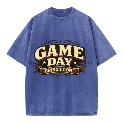 Bold typography design - "GAME DAY" - competition ready, bring it on - Vintage T-shirt - Blue