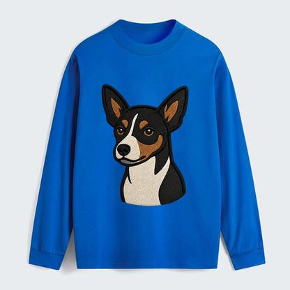 Rat Terrier - Tri-color embroidered pose - Classic Long Sleeve Shirt - Blue