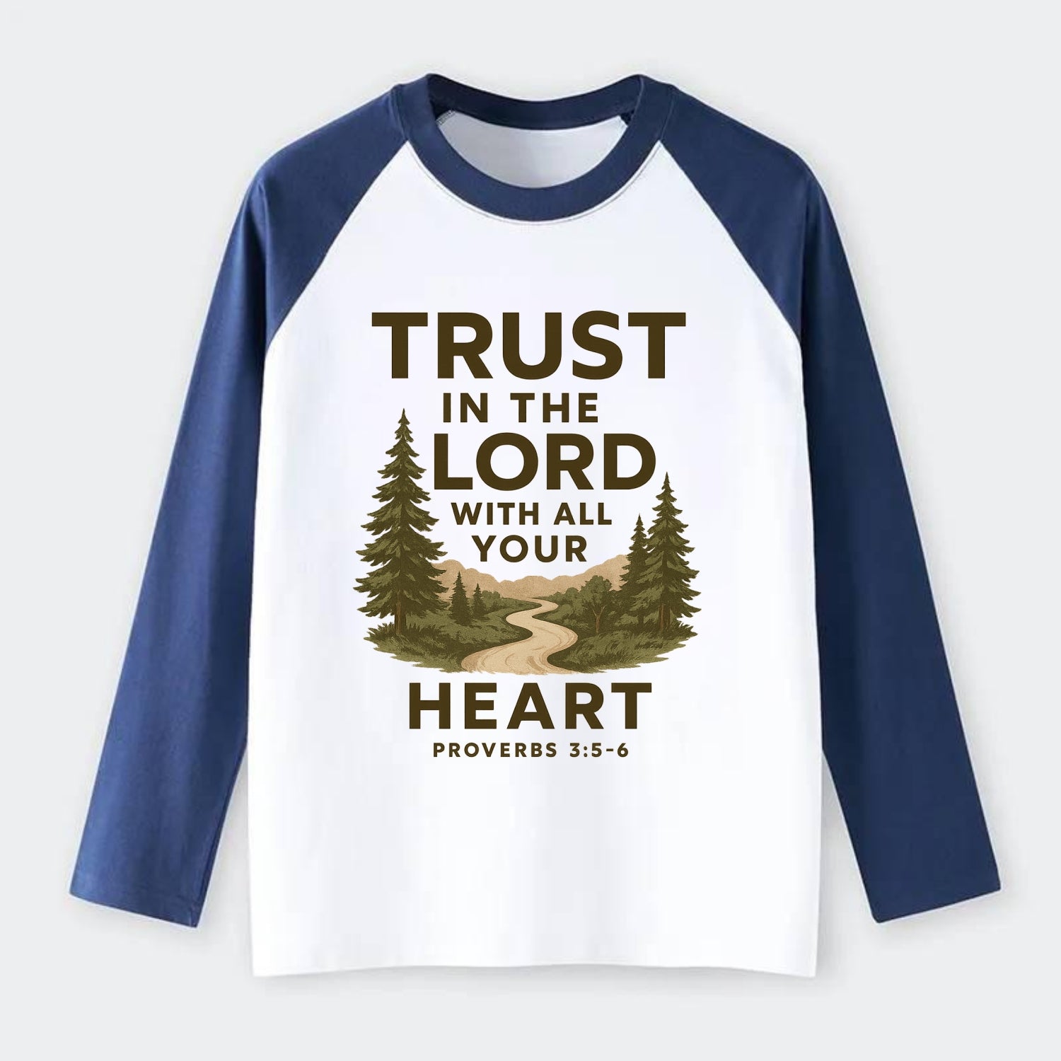 Proverbs 3:5-6 Path - Raglan Long Sleeve T-Shirt - Blue