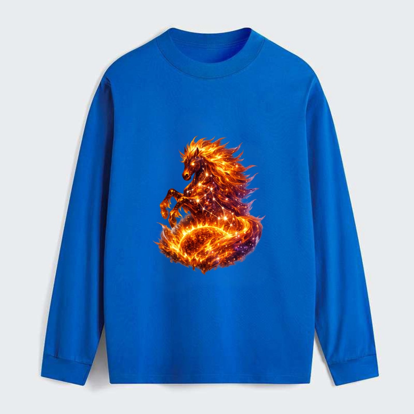 SOLAR FLARE | Horse emerging from the sun | Solar corona mane | Star - Classic Long Sleeve Shirt - Blue
