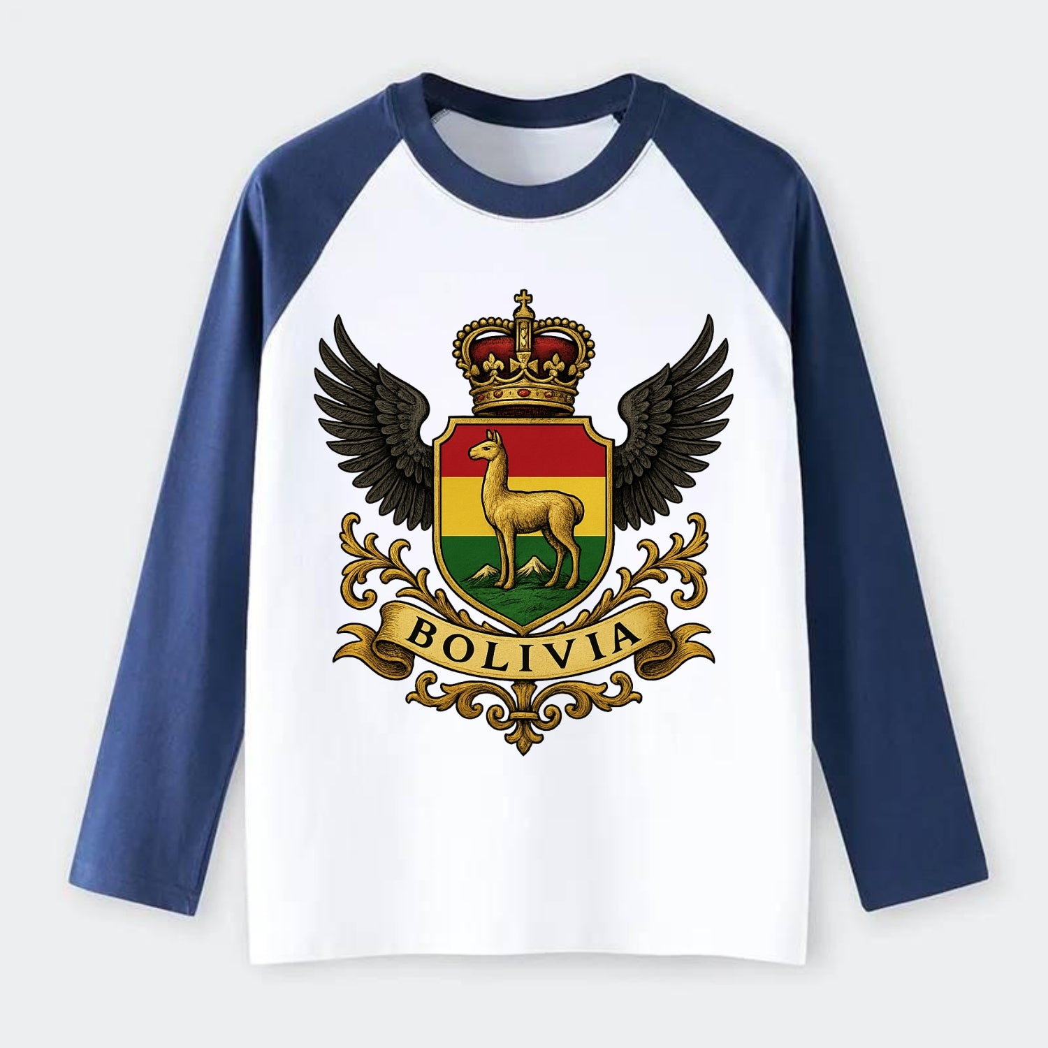 Bolivia Llama Emblem  - Raglan Long Sleeve T-Shirt - Blue