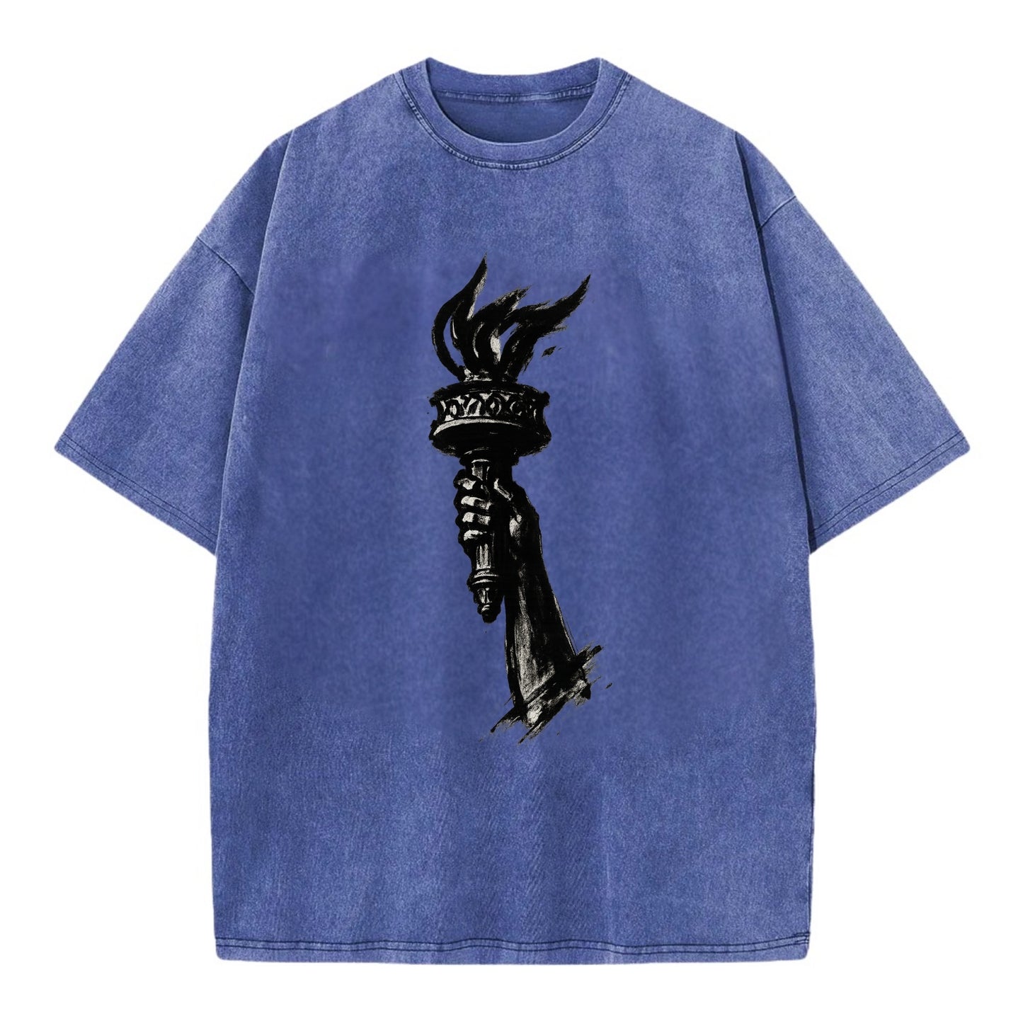 Statue of Liberty torch - freedom and democracy ink painting - Vintage T-shirt - Blue