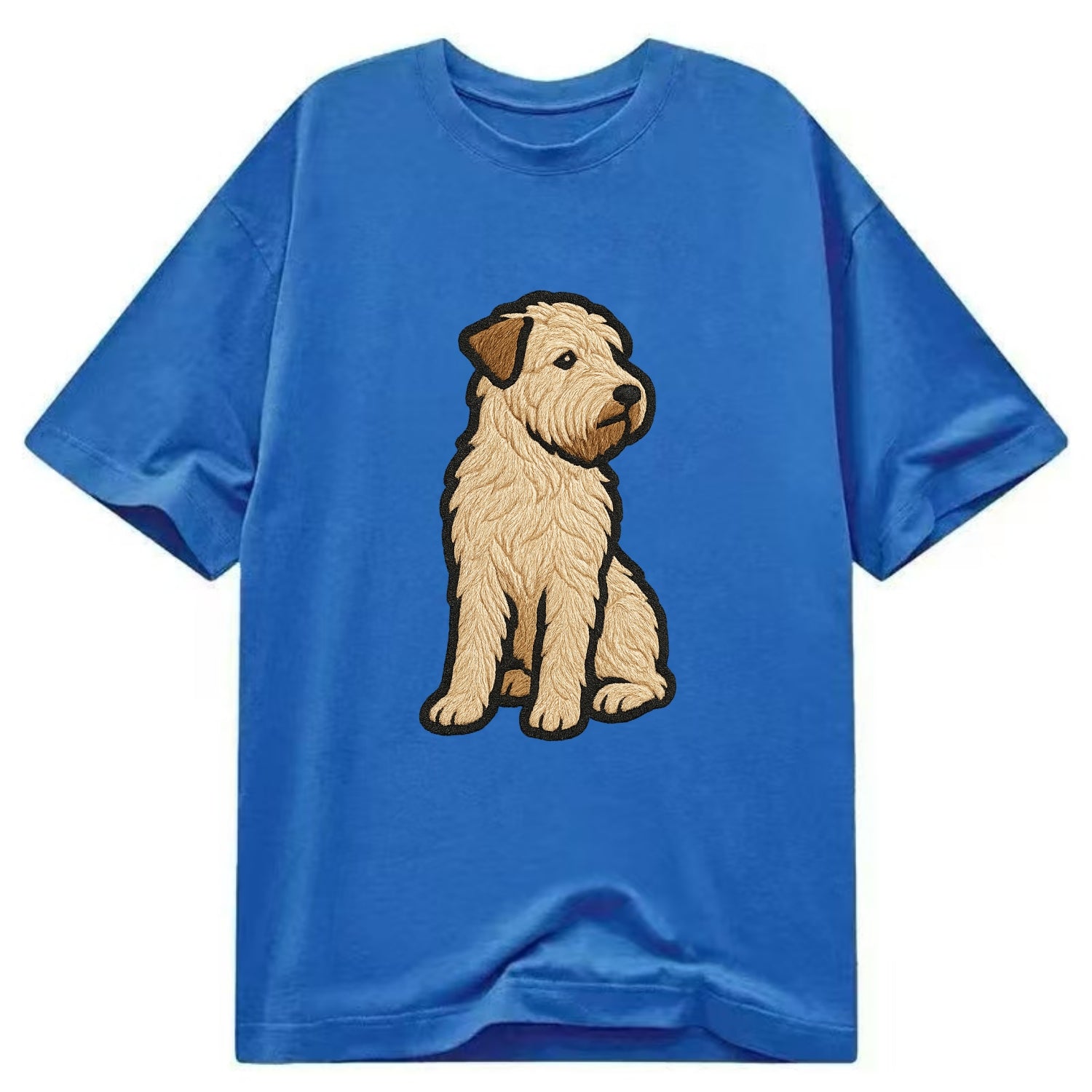 Soft Coated Wheaten Terrier - Light tan flowing coat embroidered pose - Classic T-shirt - Blue