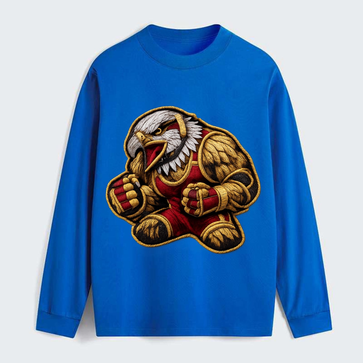 Embroidered patch design - WRESTLING EAGLE - fierce eagle with - Classic Long Sleeve Shirt - Blue