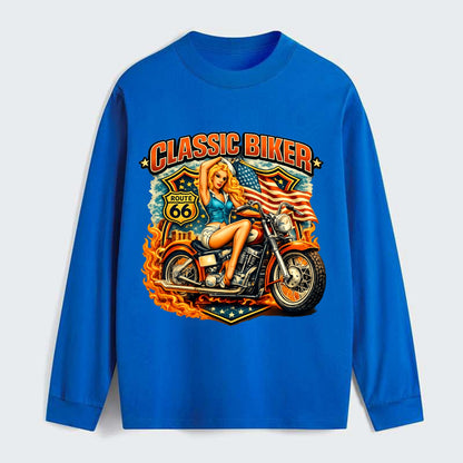 Classic Pinup Biker - Classic Long Sleeve Shirt - Blue