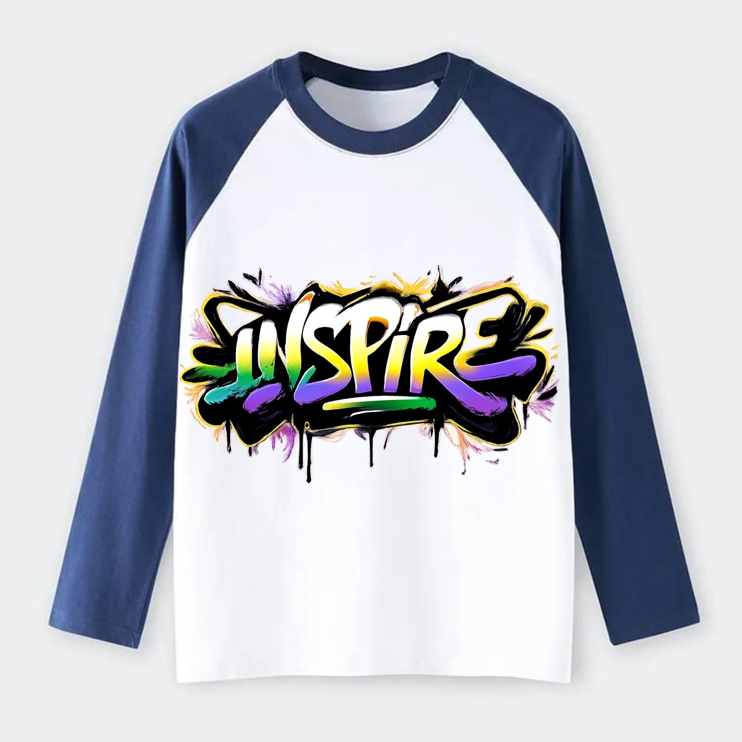 Bold typography design - "INSPIRE" - motivating others, being the spark - Raglan Long Sleeve T-Shirt - Blue
