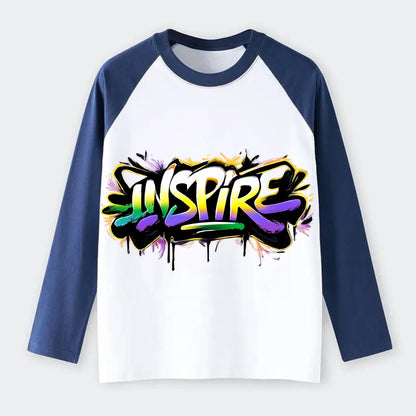 Bold typography design - "INSPIRE" - motivating others, being the spark - Raglan Long Sleeve T-Shirt - Blue