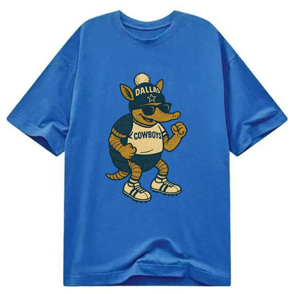 Dallas Armadillo wearing Cowboys beanie with lone star patch and wayfarer - Classic T-shirt - Blue