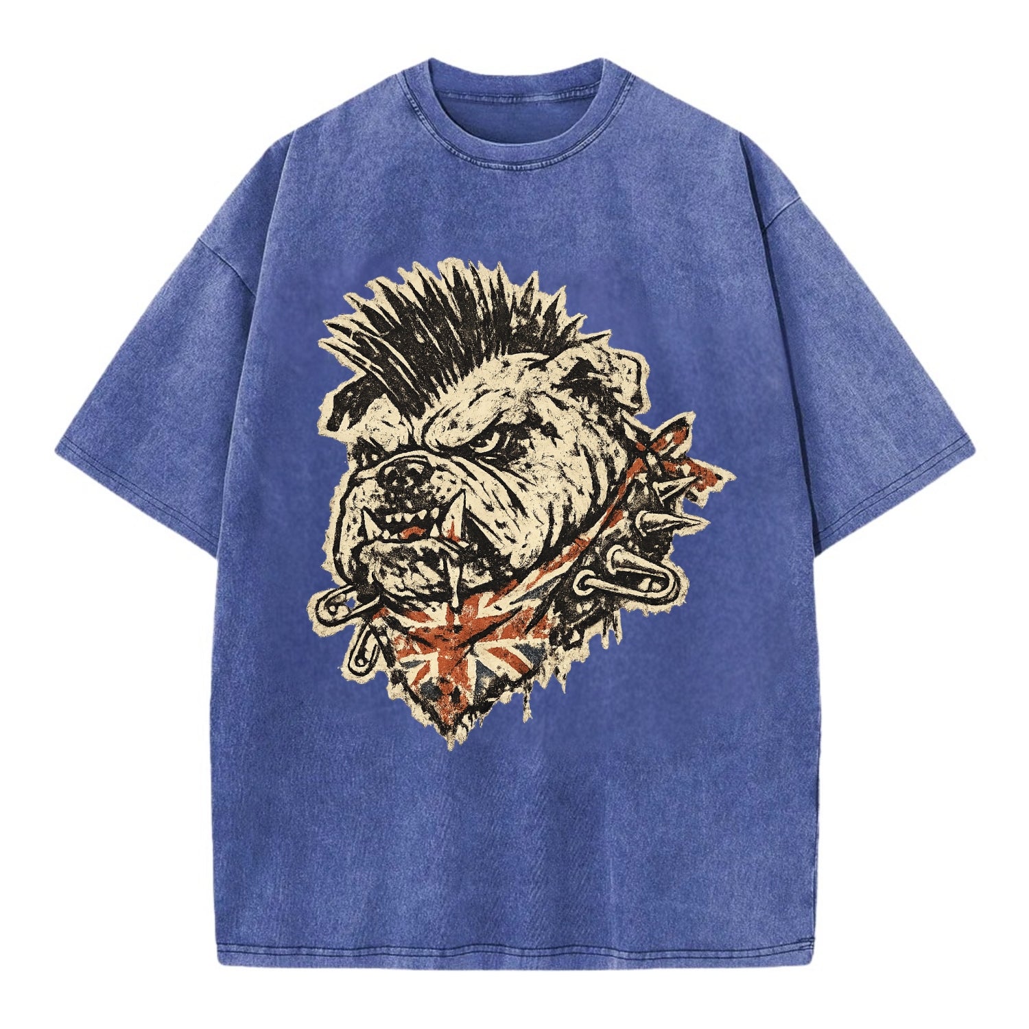PUNK BULLDOG | British bulldog with mohawk | Safety pins through collar | Union - Vintage T-shirt - Blue