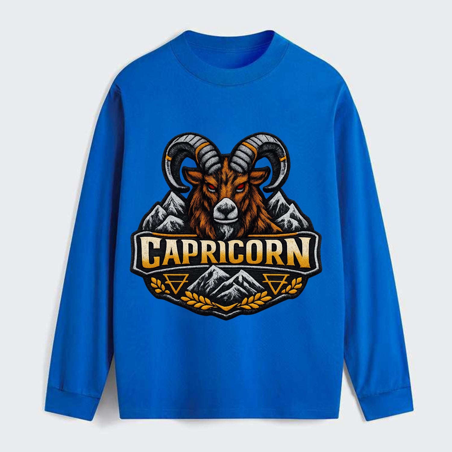 CAPRICORN GOAT - mountain goat in brown and gray , earth sign - Classic Long Sleeve Shirt - Blue