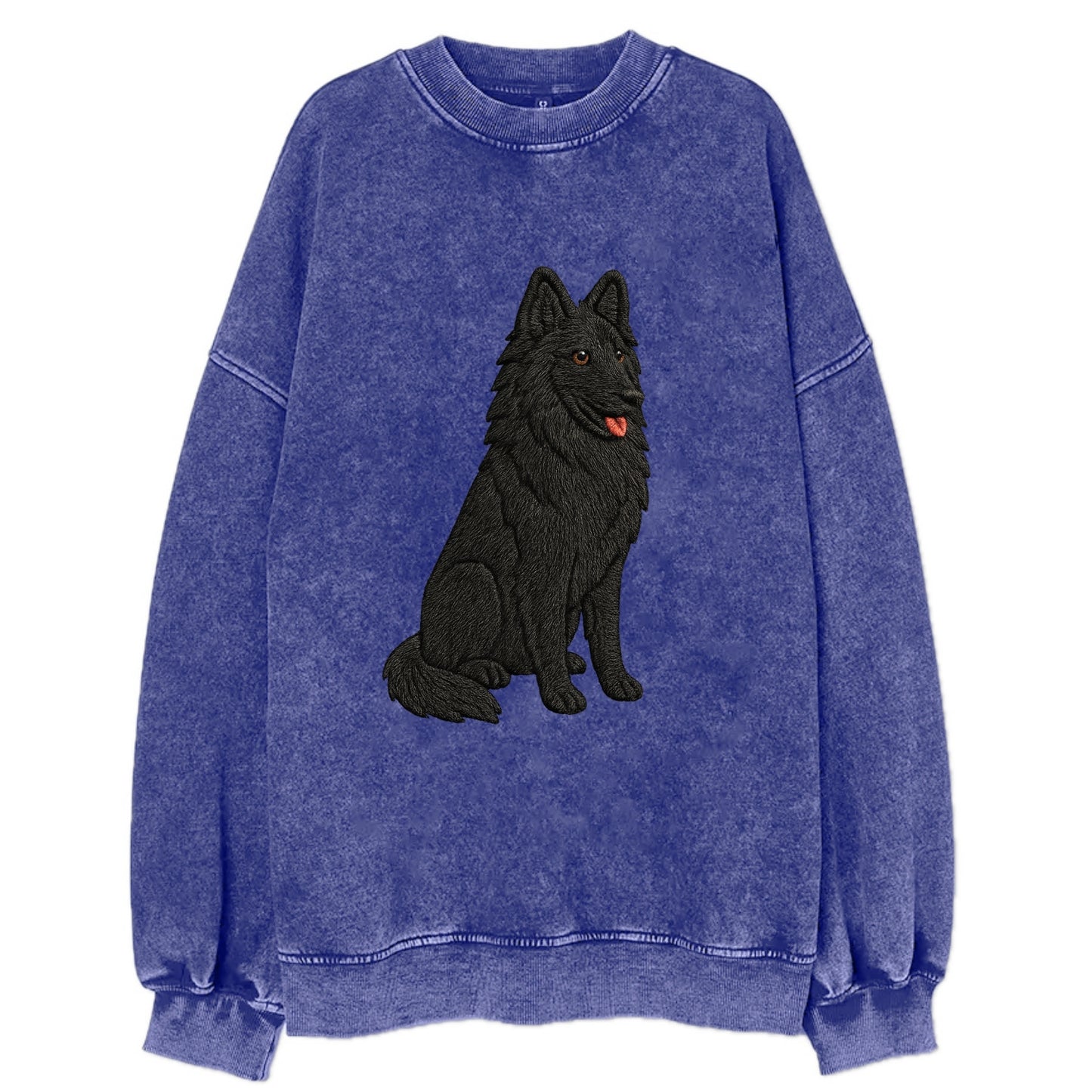 Belgian Sheepdog - Black long-haired embroidered pose - Vintage Sweatshirt - Blue