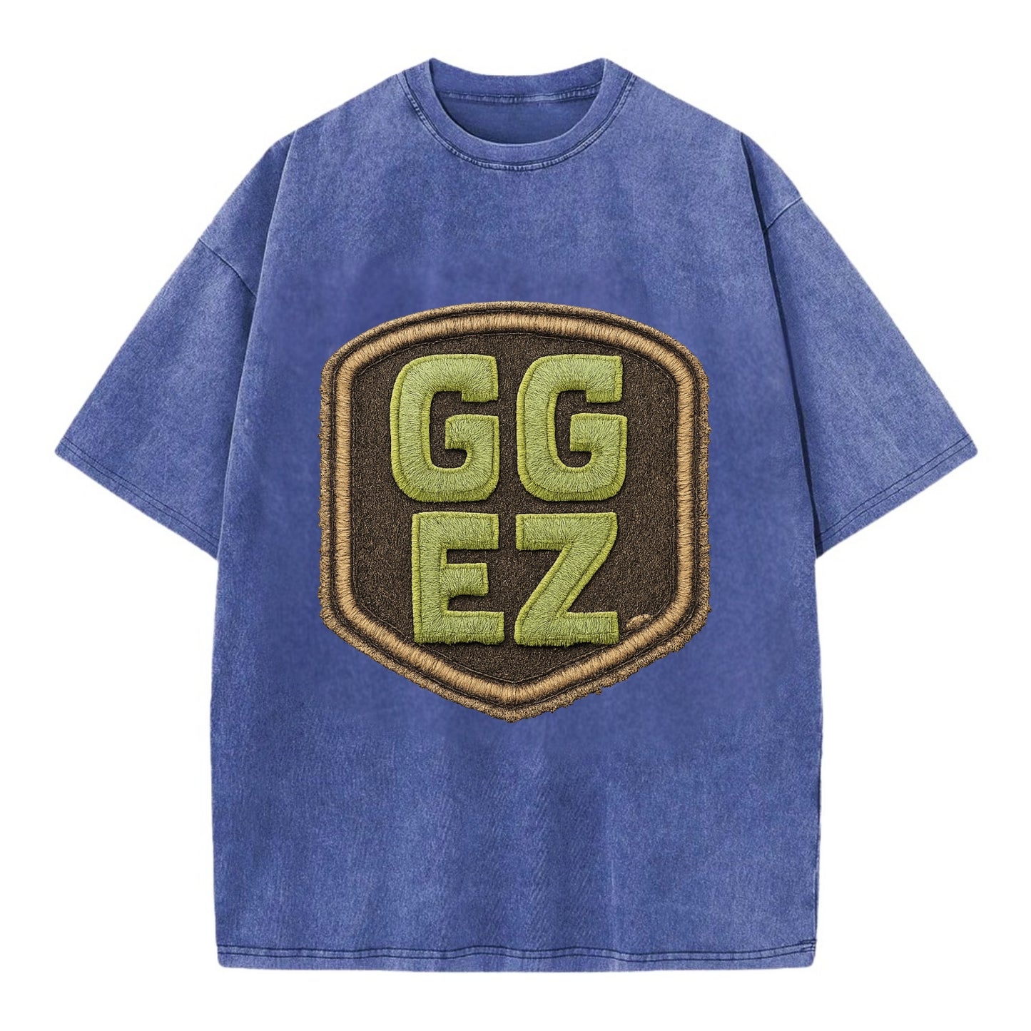 GG EZ - victory text in neon green , easy win - Vintage T-shirt - Blue