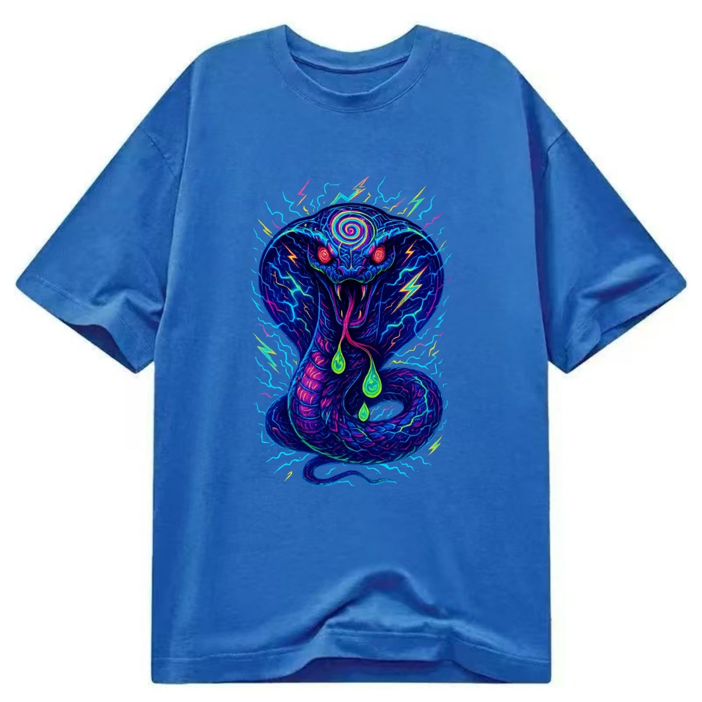 Mesmerizing cobra with hypnotic spiral patterns in the hood, scales that shimmer - Classic T-shirt - Blue