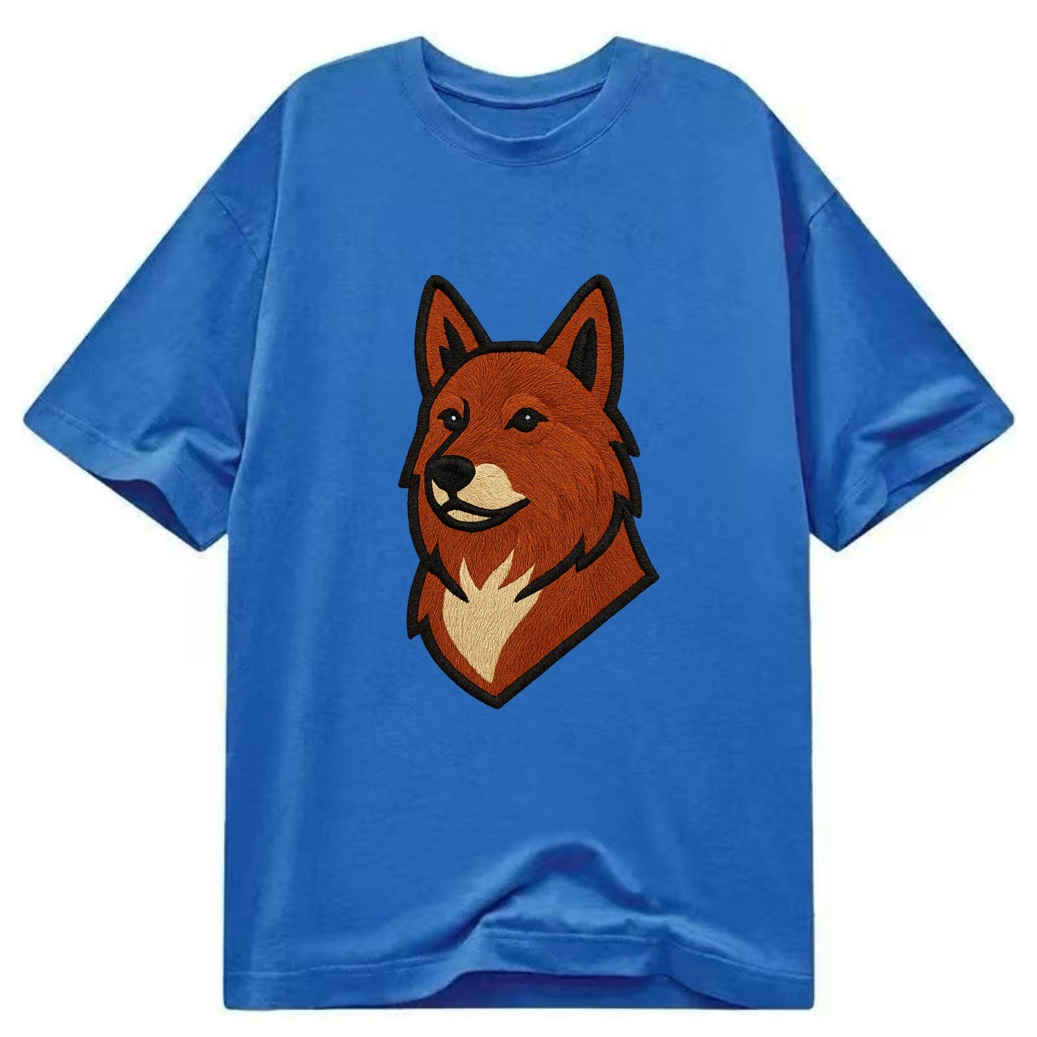 Finnish Spitz - Fox-red pointed ears embroidered pose - Classic T-shirt - Blue