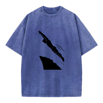 Cliff diver perfect form - Vintage T-shirt - Blue