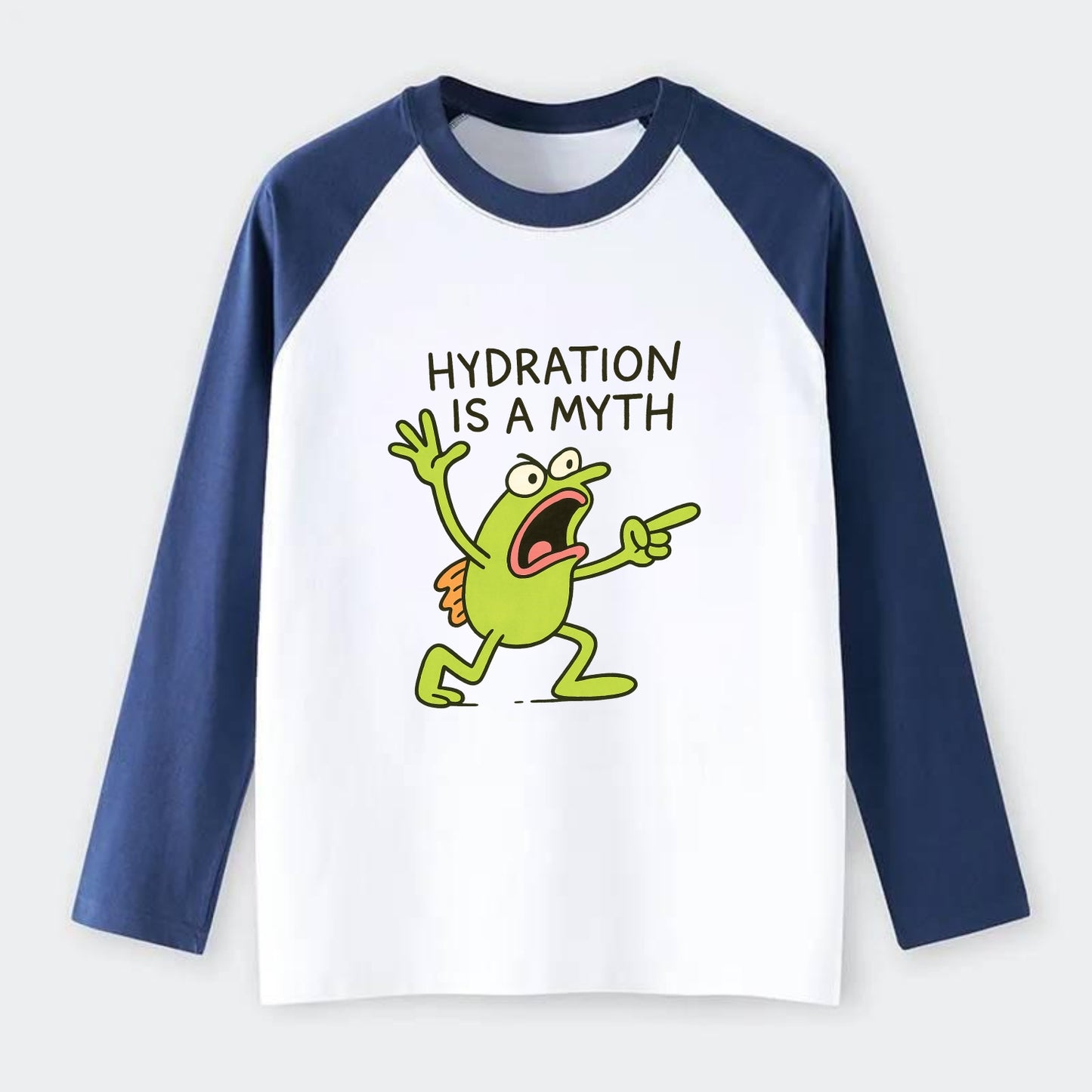 HYDRATION IS A MYTH | Dehydrated fish in desert - Raglan Long Sleeve T-Shirt - Blue