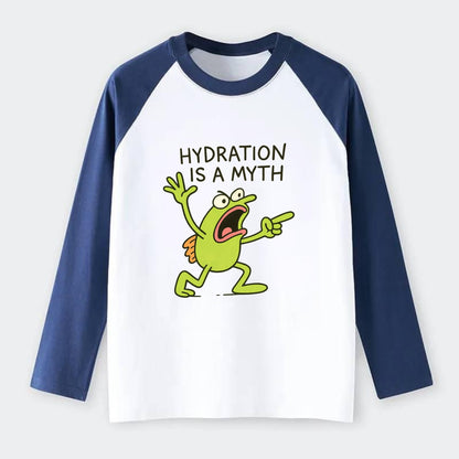 HYDRATION IS A MYTH | Dehydrated fish in desert - Raglan Long Sleeve T-Shirt - Blue