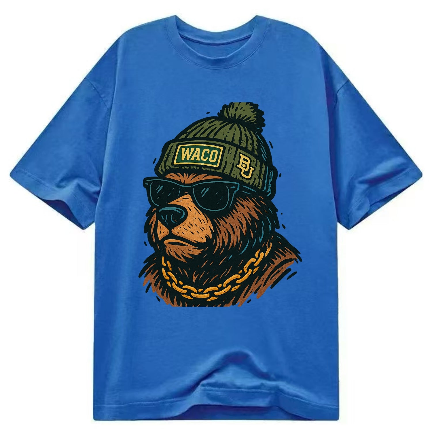 Waco Bear wearing Baylor beanie with BU patch - Classic T-shirt - Blue