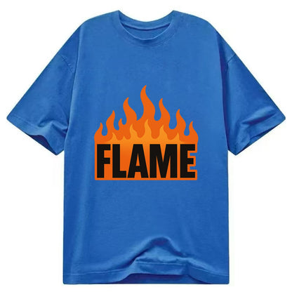 Bold typography design - "FLAME" - burning bright, passionate - Classic T-shirt - Blue