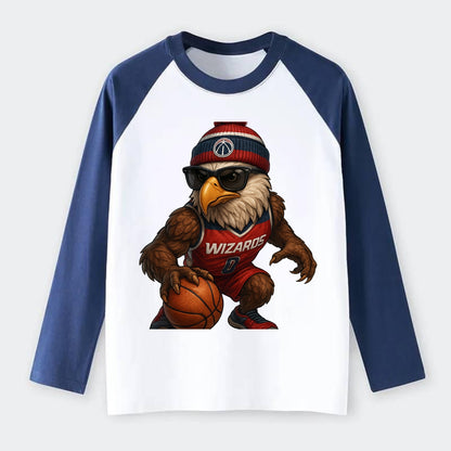 DC Eagle wearing Wizards red white and blue beanie with monument patch - Raglan Long Sleeve T-Shirt - Blue