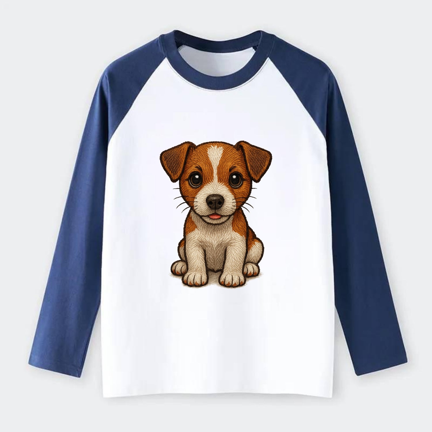 Baby Jack Russell Terrier Puppy - white with markings, alert ears, - Raglan Long Sleeve T-Shirt - Blue