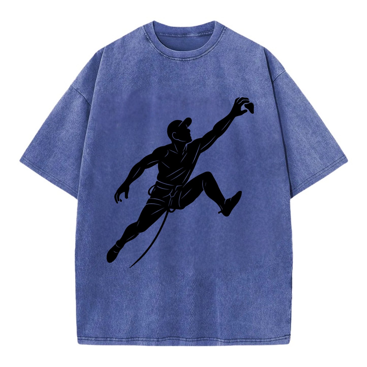 Rock wall climber reaching hold - Vintage T-shirt - Blue